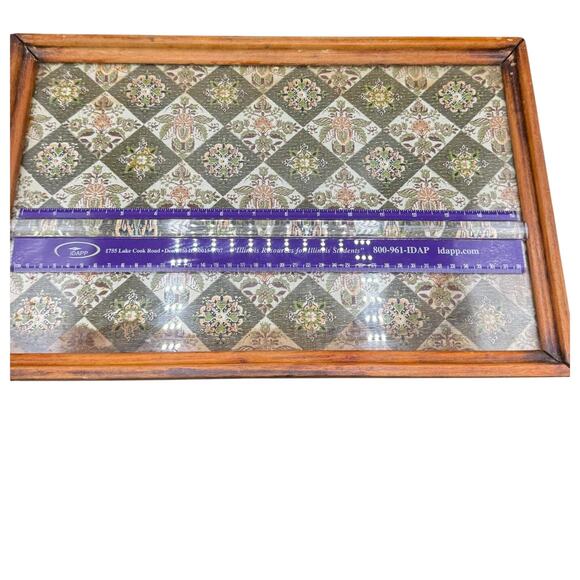 Vintage Wood Serving Tray Tapestry Tile Design Boho 70s Y2K Decor FLAW - Picture 2 of 6